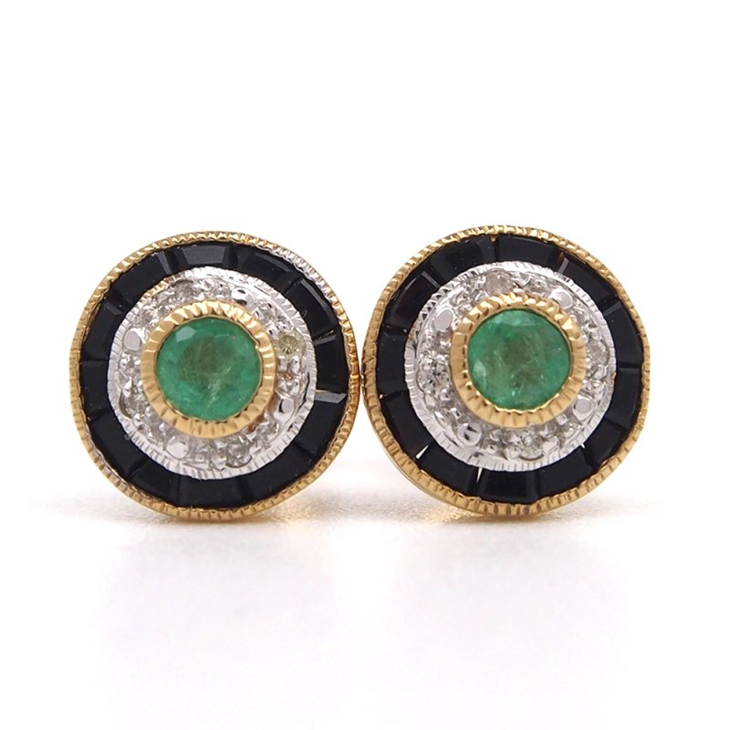 Emerald, Onyx and Diamond Earrings
