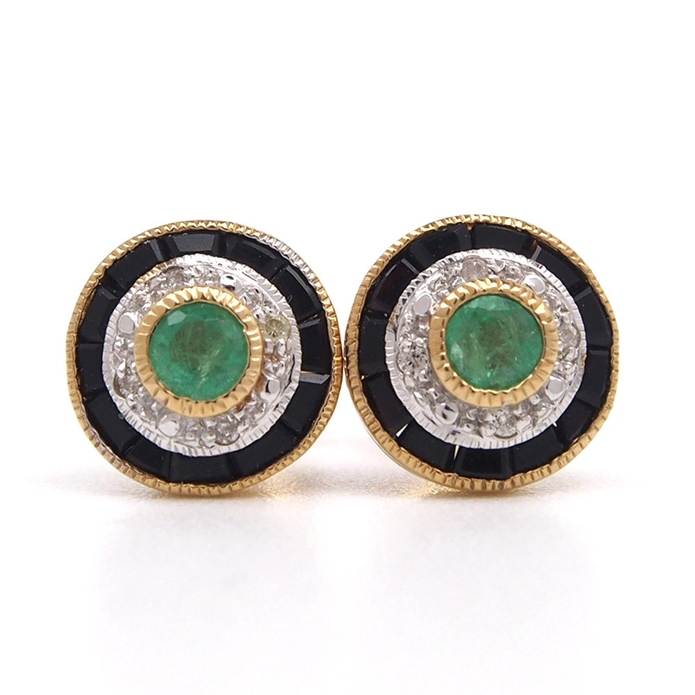 Emerald, Onyx and Diamond Earrings