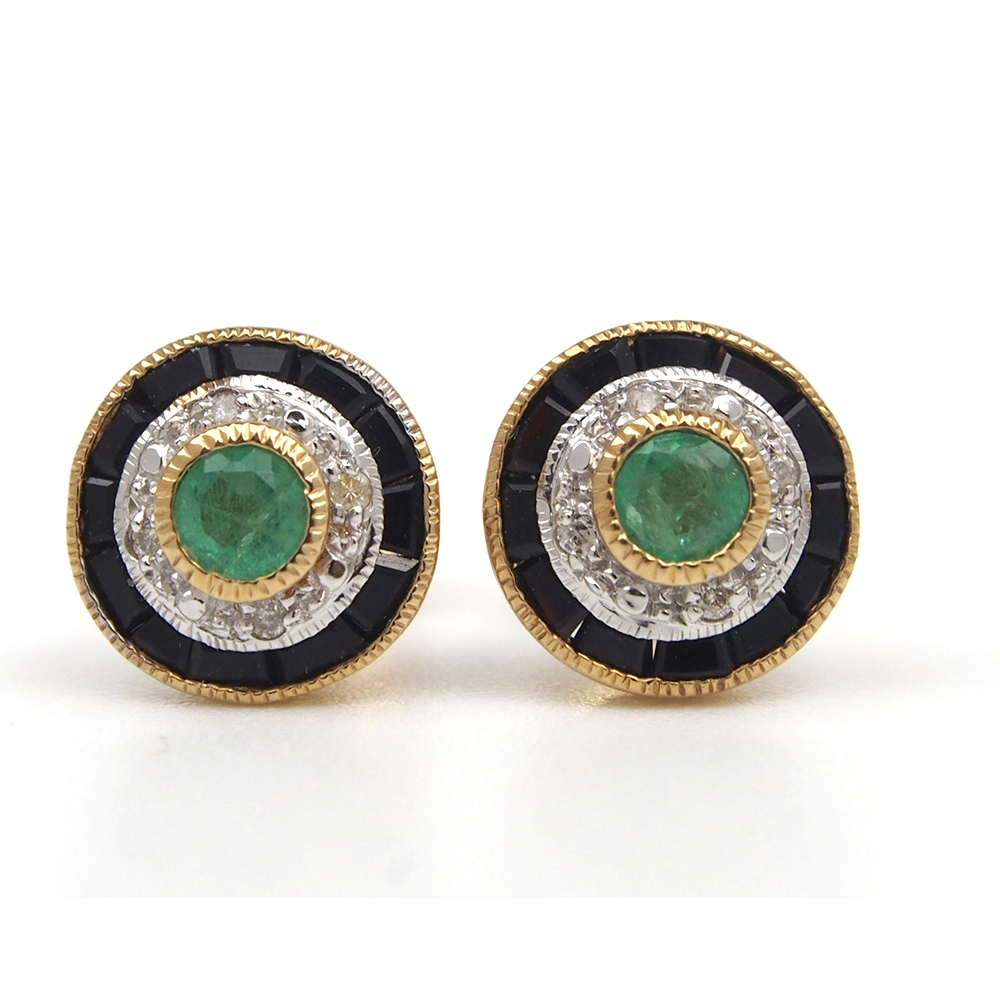 Emerald, Onyx and Diamond Earrings