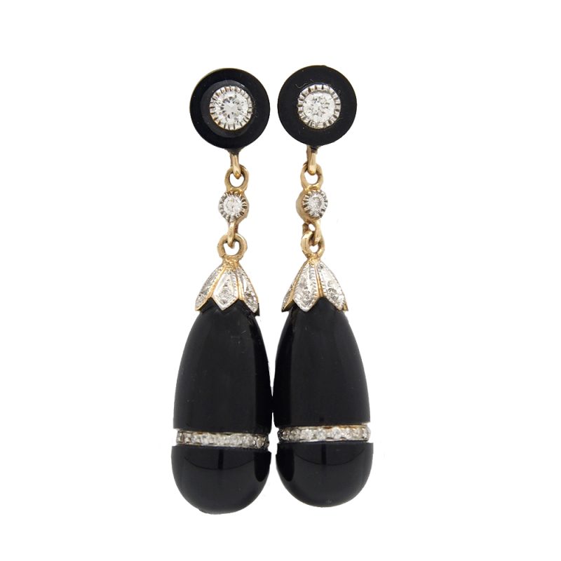 Onyx and Diamond Drop Earrings