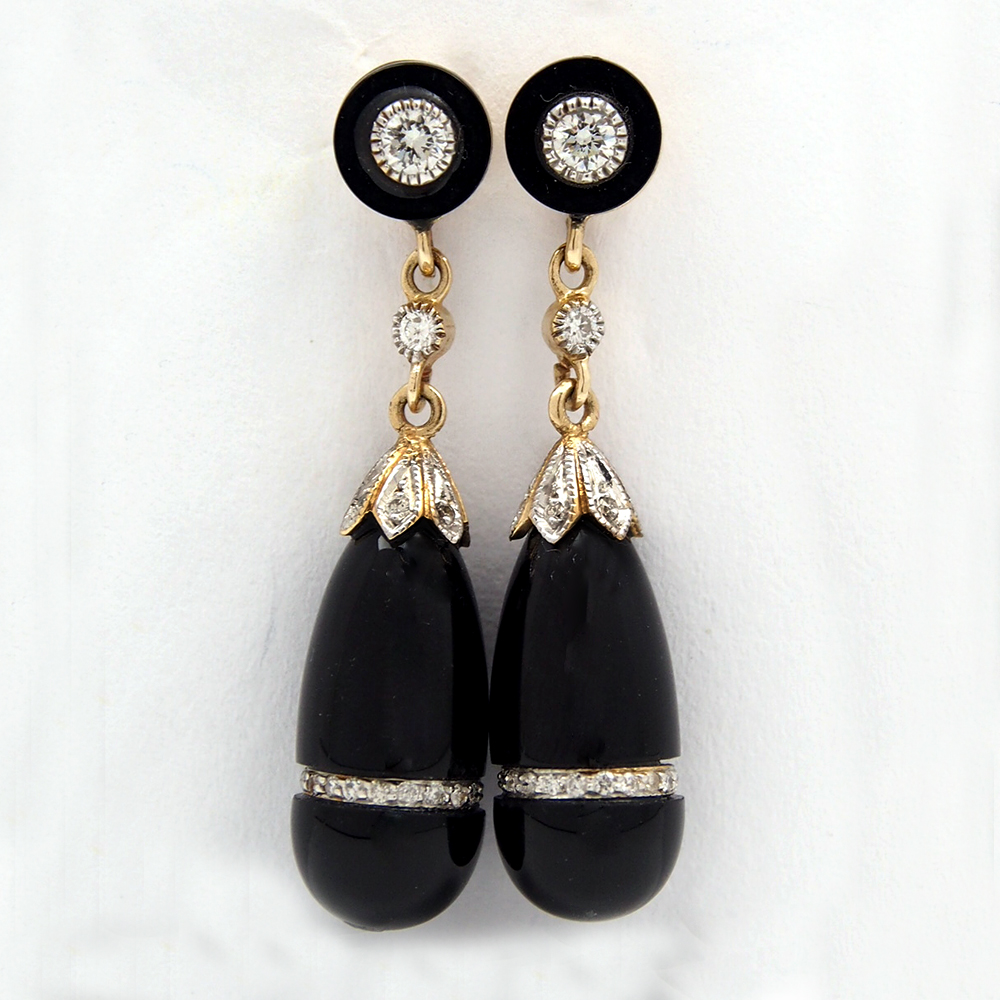 Onyx and Diamond Drop Earrings