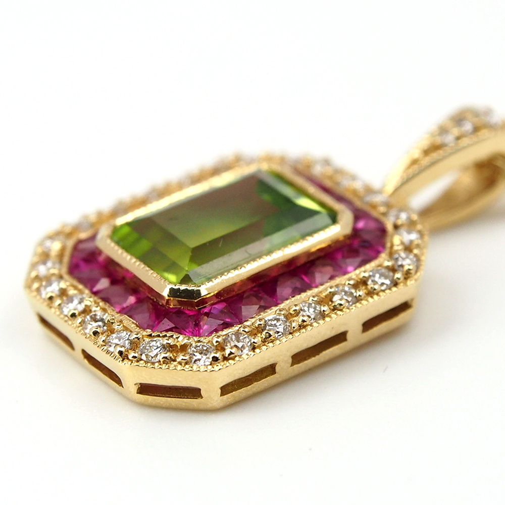 Peridot Ruby and Diamond Pendant