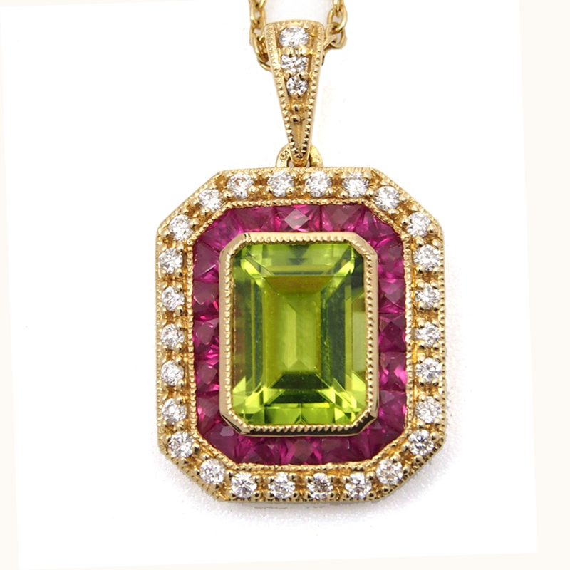 Peridot Ruby and Diamond Pendant
