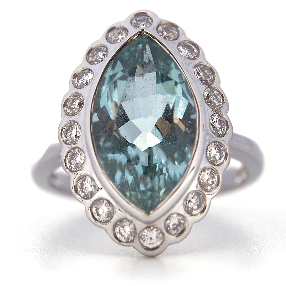 Aquamarine and Diamond marquise cluster ring 4.54ct - by Albrow & Sons