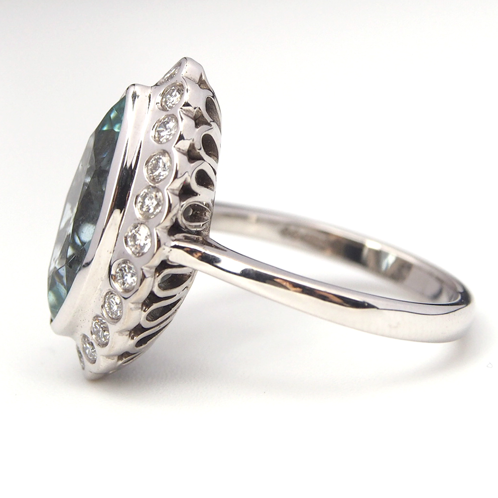 Aquamarine and Diamond marquise cluster ring 4.54ct - by Albrow & Sons