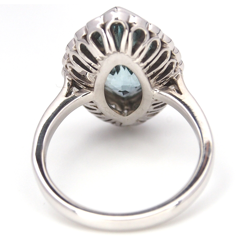 Aquamarine and Diamond marquise cluster ring 4.54ct - by Albrow & Sons