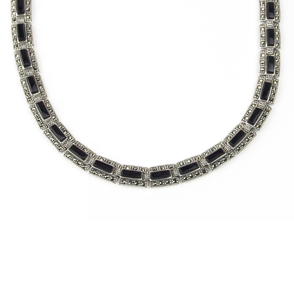 Onyx & Marcasite Silver Necklace