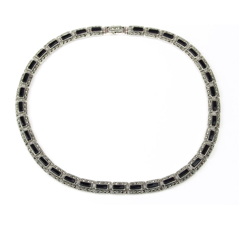 Onyx & Marcasite Silver Necklace