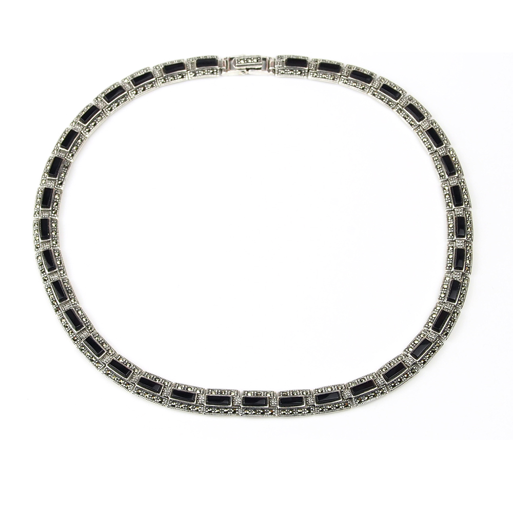 Onyx & Marcasite Silver Necklace