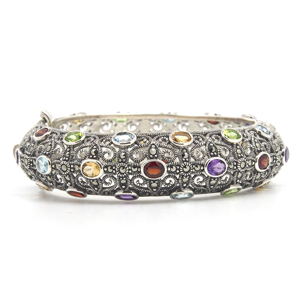 Silver & Marcasite Multistone Bangle