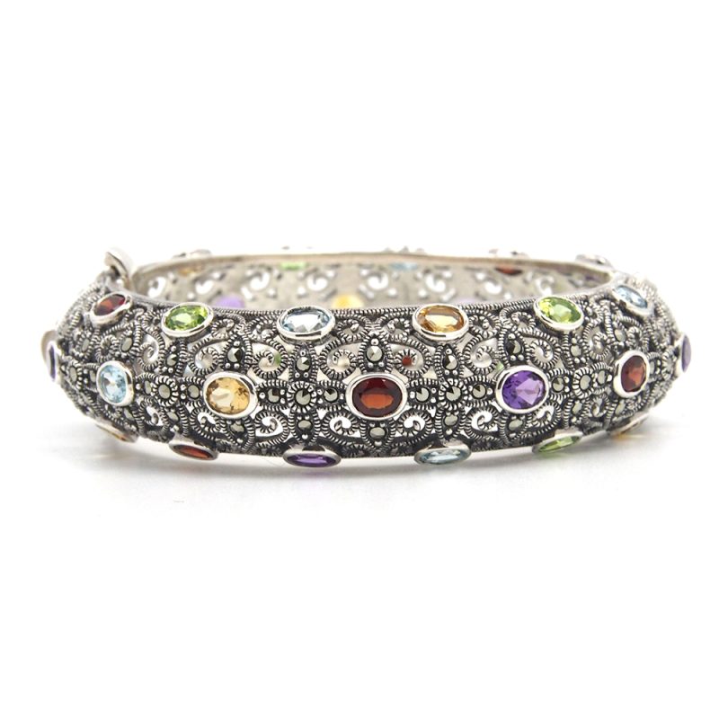 Silver & Marcasite Multistone Bangle