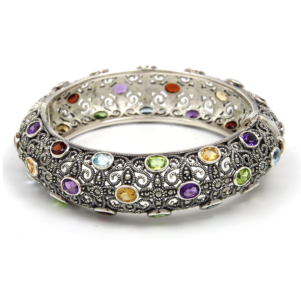 Silver & Marcasite Multistone Bangle