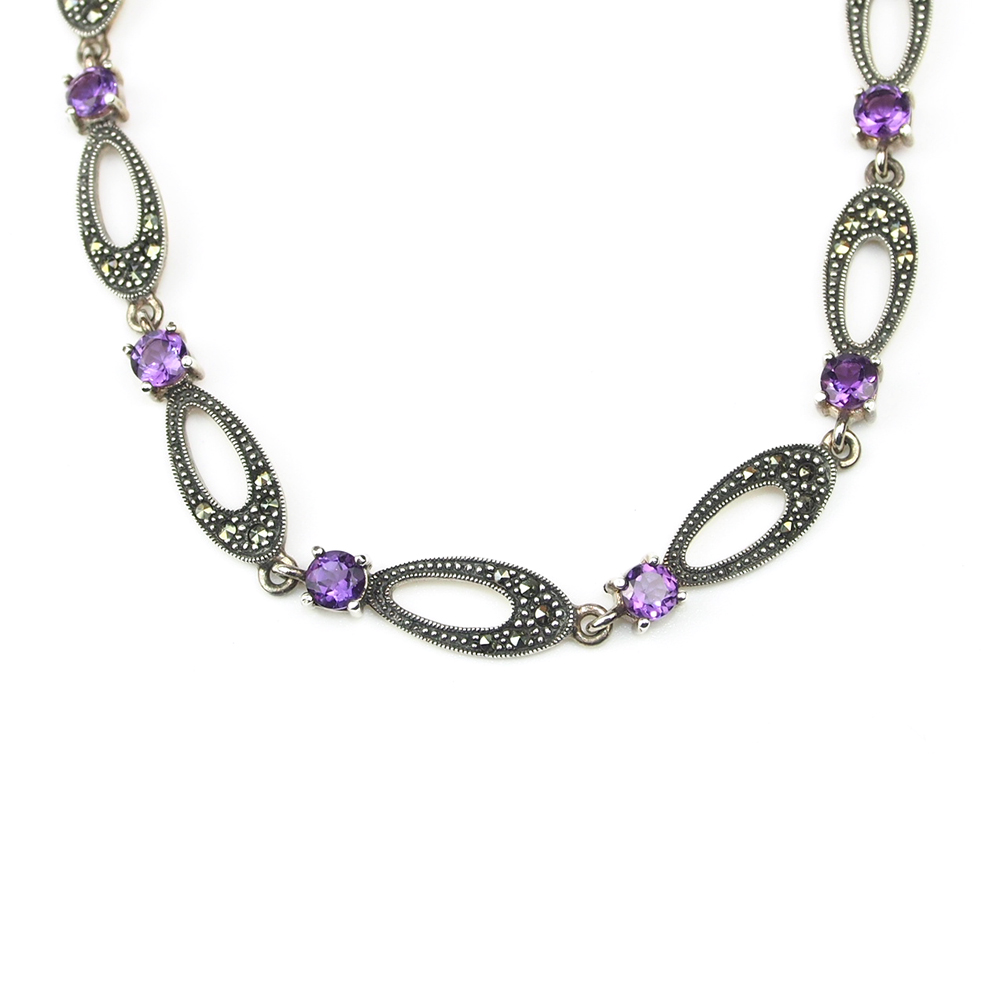 Amethyst & Marcasite Silver Necklace