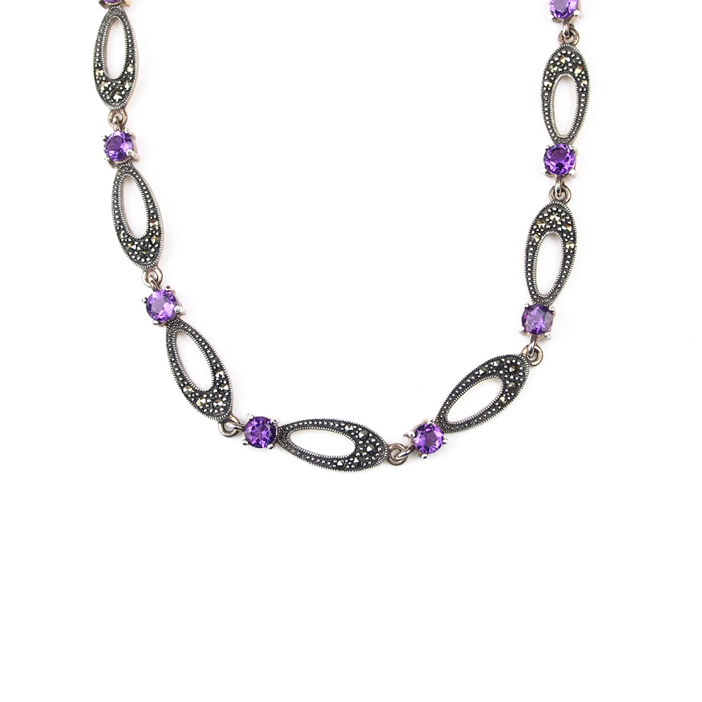 Amethyst & Marcasite Silver Necklace