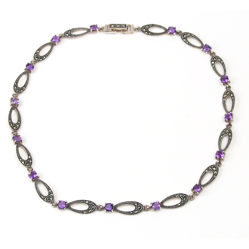 Amethyst & Marcasite Silver Necklace