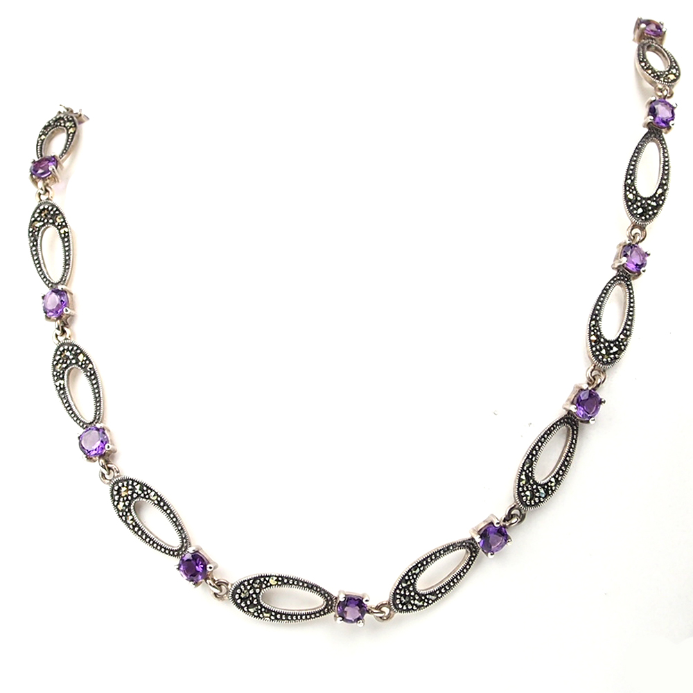 Amethyst & Marcasite Silver Necklace