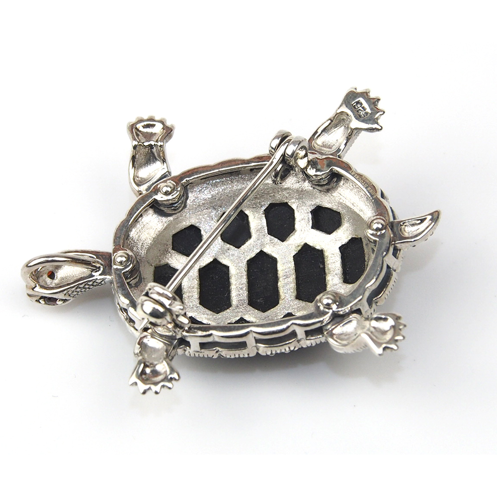 Onyx & Marcasite Silver Tortoise Brooch/Pendant