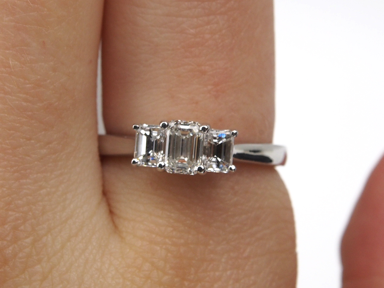 Diamond Emerald Cut Three Stone Ring - Platinum