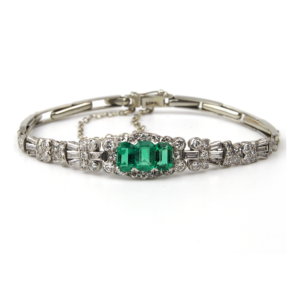 Emerald and Diamond Art Deco  Bracelet