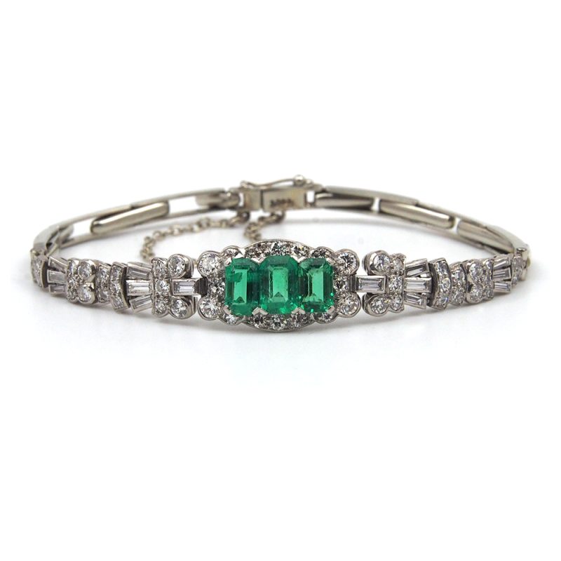 Emerald and Diamond Art Deco  Bracelet