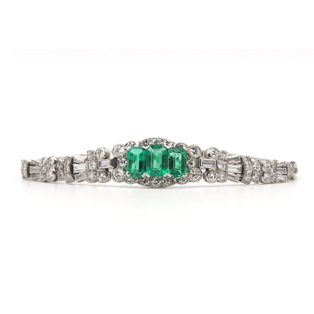 Emerald and Diamond Art Deco  Bracelet