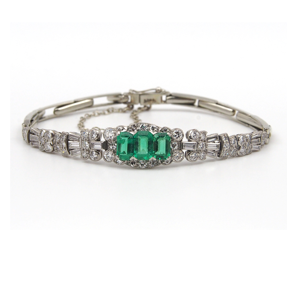 Emerald and Diamond Art Deco  Bracelet