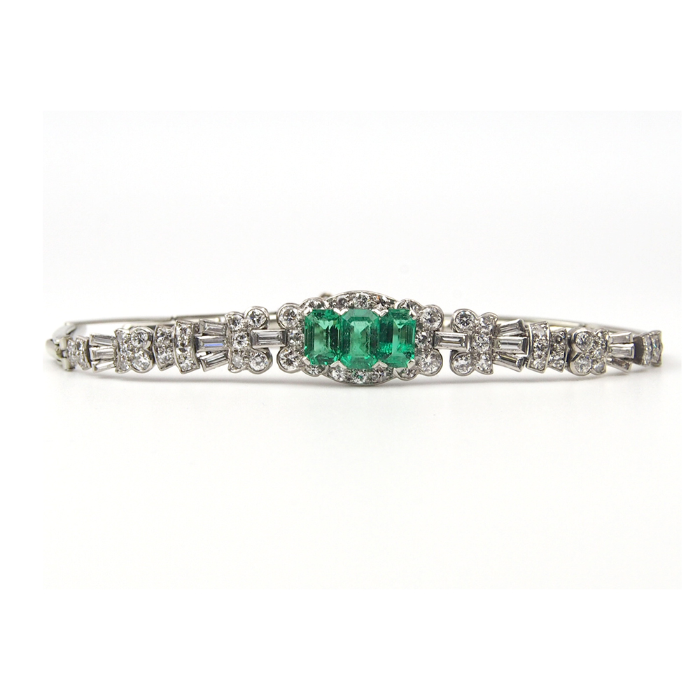 Emerald and Diamond Art Deco  Bracelet