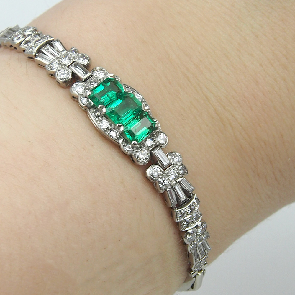 Emerald and Diamond Art Deco  Bracelet