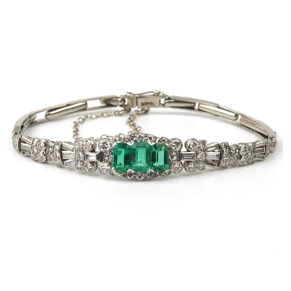Emerald and Diamond Art Deco  Bracelet