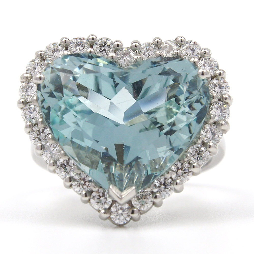 Aquamarine and Diamond Heart Ring 8.29ct - Made By by Albrow & Sons
