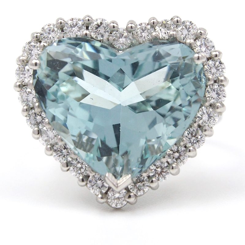 Aquamarine and Diamond Heart Ring 8.29ct - Made By by Albrow & Sons