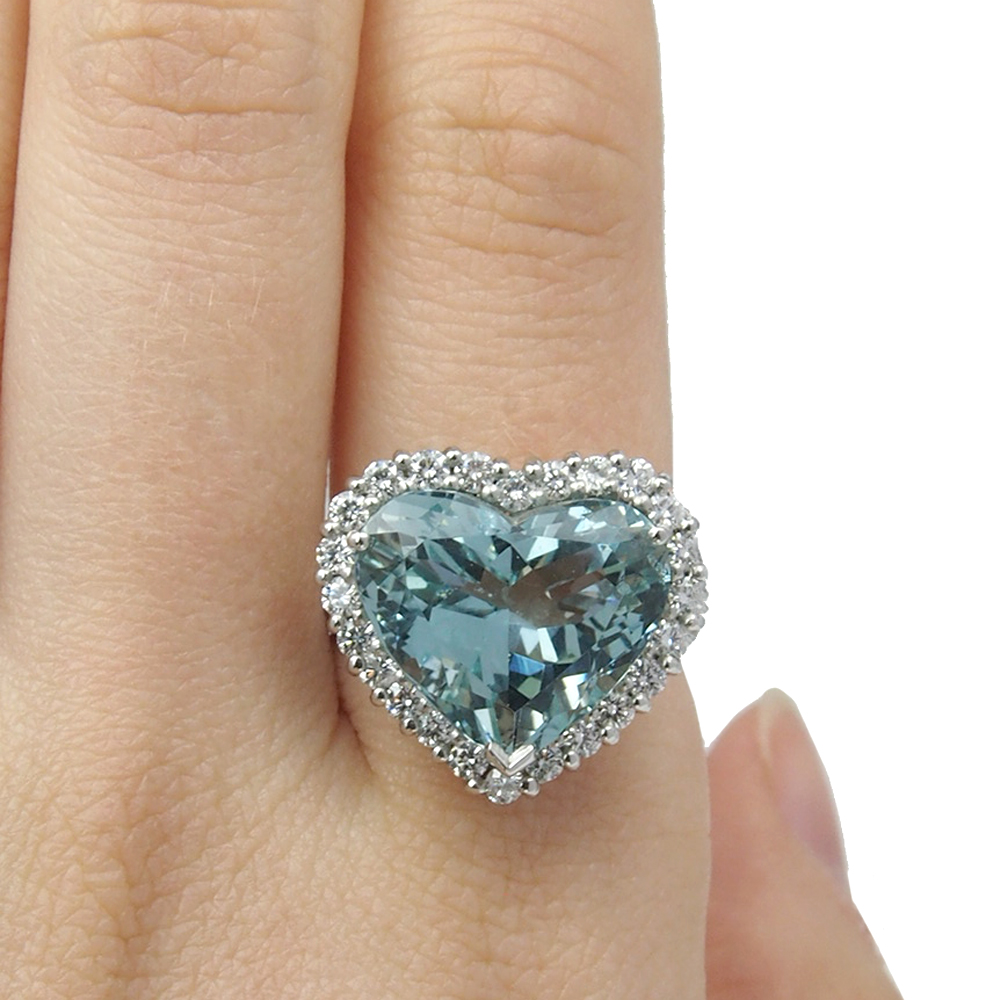 Aquamarine and Diamond Heart Ring 8.29ct - Made By by Albrow & Sons
