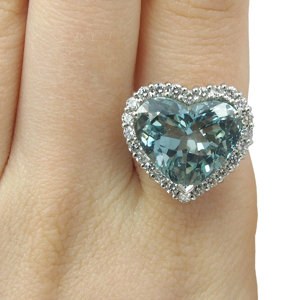 Aquamarine and Diamond Heart Ring 8.29ct - Made By by Albrow & Sons