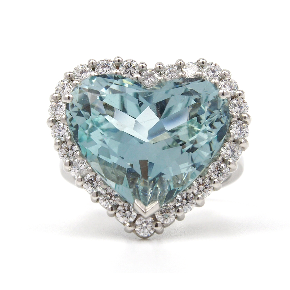 Aquamarine and Diamond Heart Ring 8.29ct - Made By by Albrow & Sons