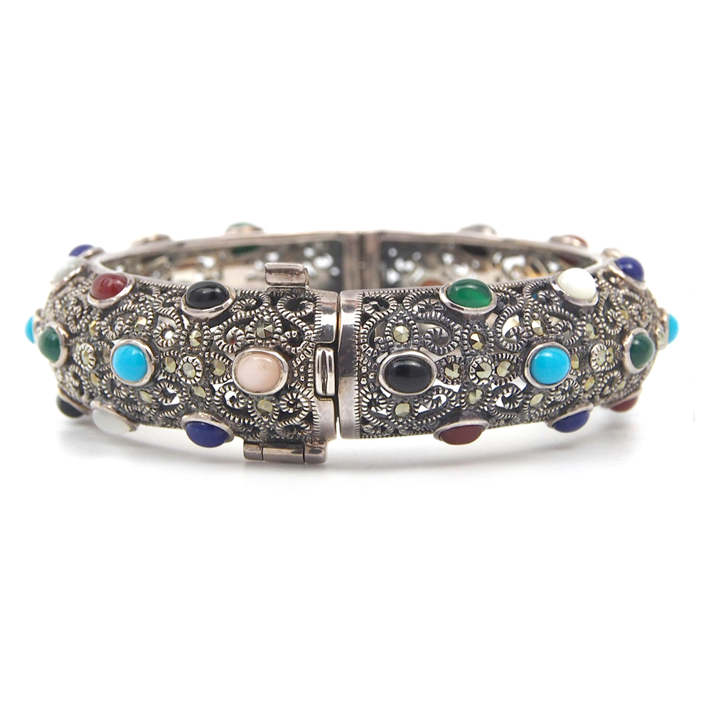 Silver & Marcasite Multistone Bangle
