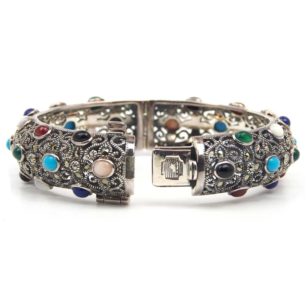 Silver & Marcasite Multistone Bangle