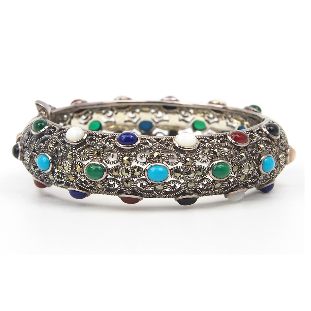 Silver & Marcasite Multistone Bangle