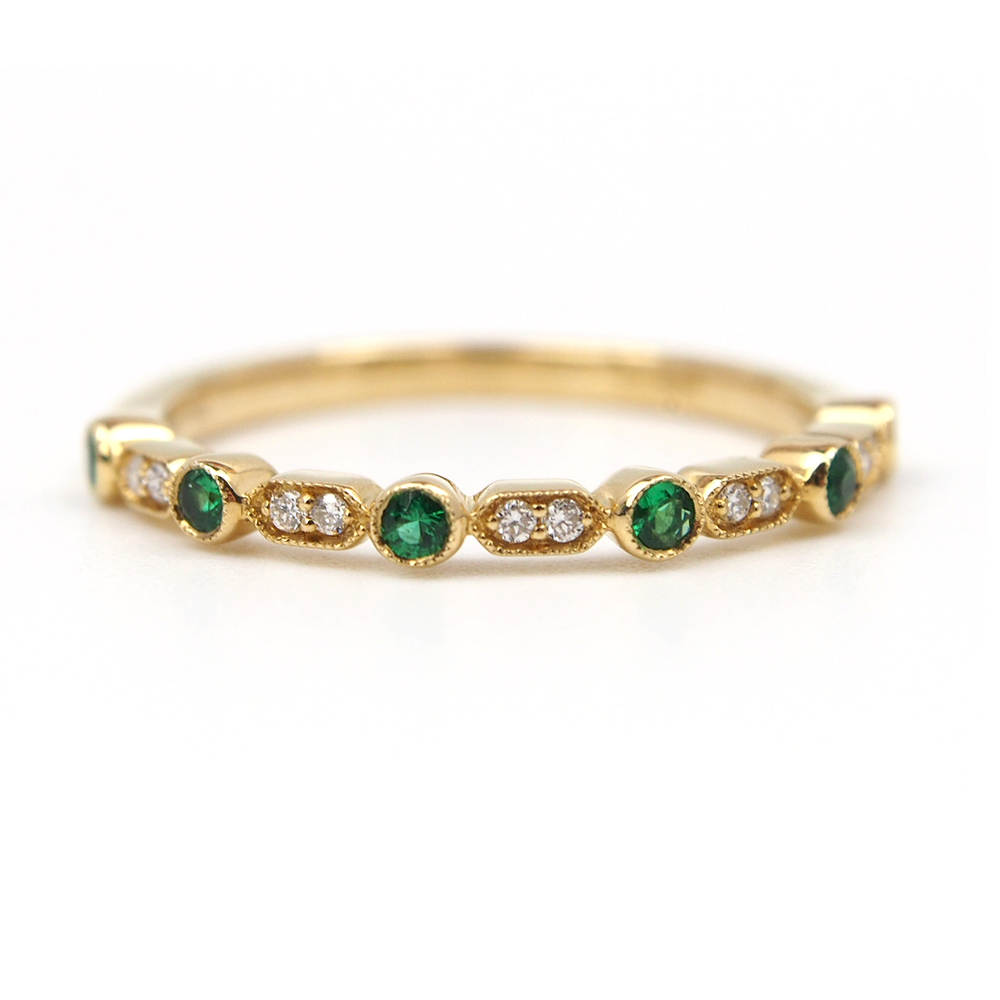 Emerald and Diamond Half Eternity Ring