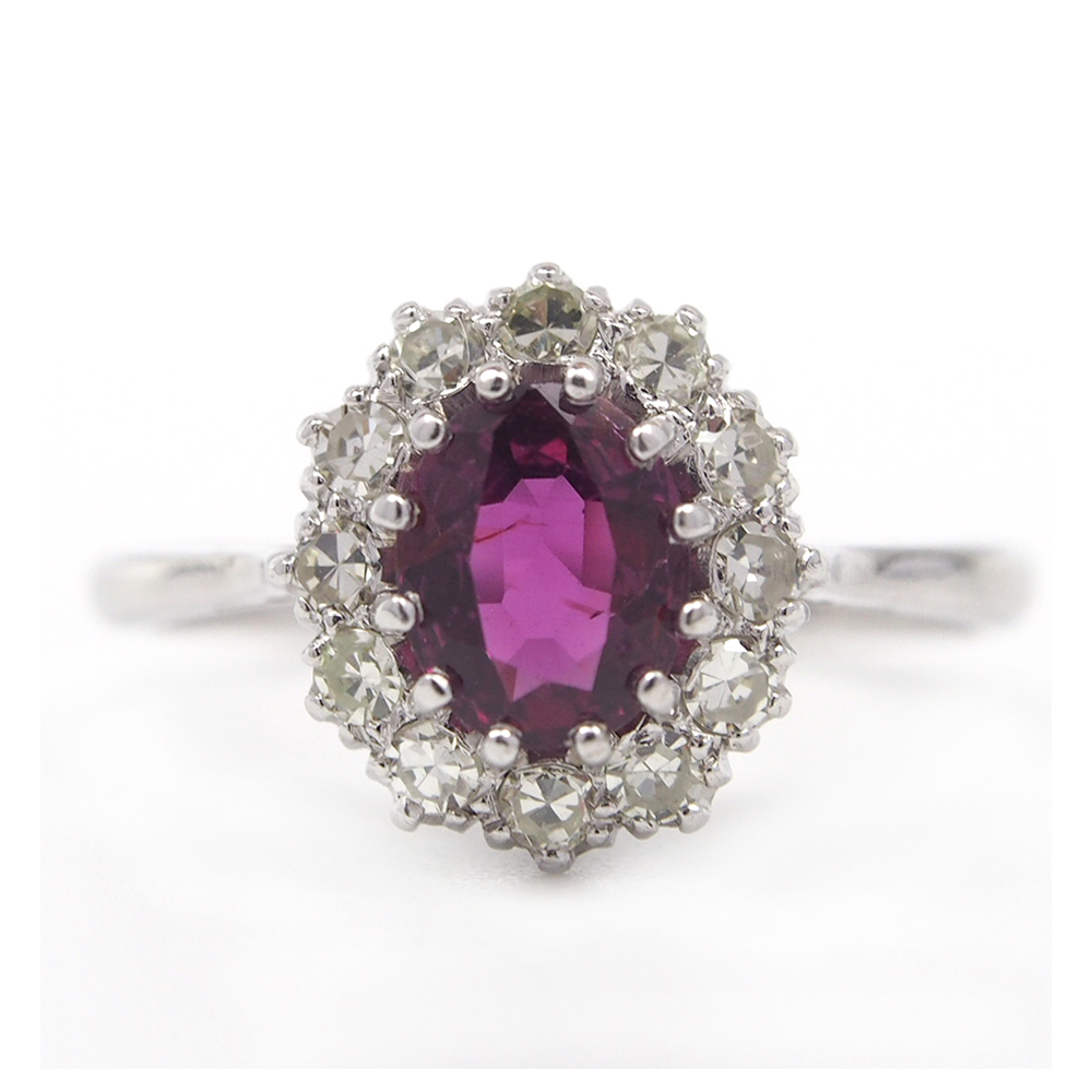Ruby and Diamond Cluster Ring