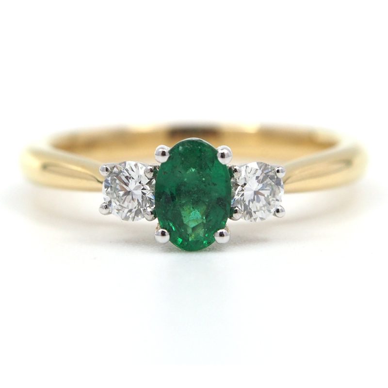 Emerald and Diamond Three Stone Ring