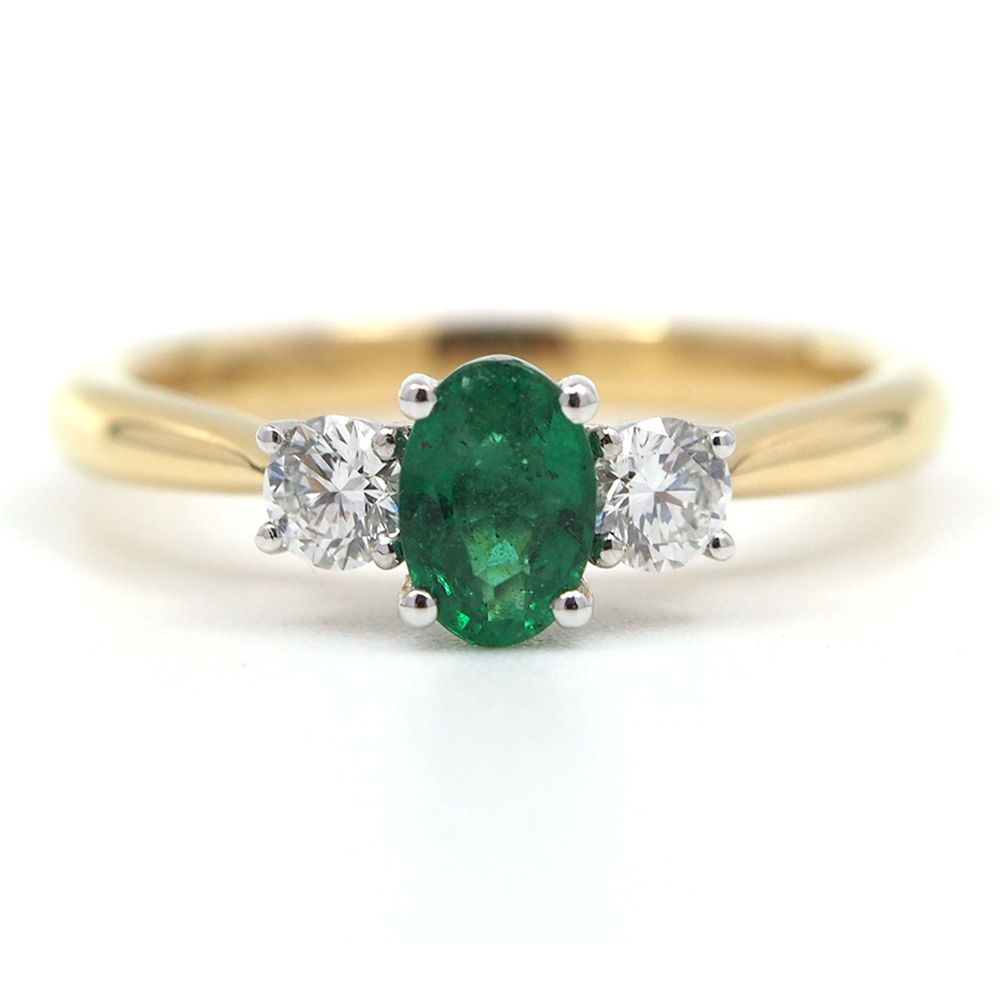 Emerald and Diamond Three Stone Ring