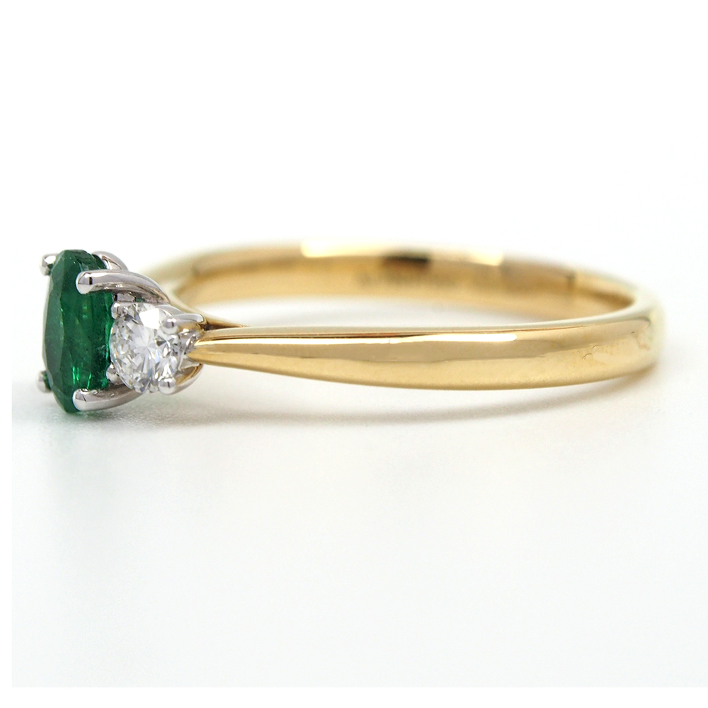 Emerald and Diamond Three Stone Ring
