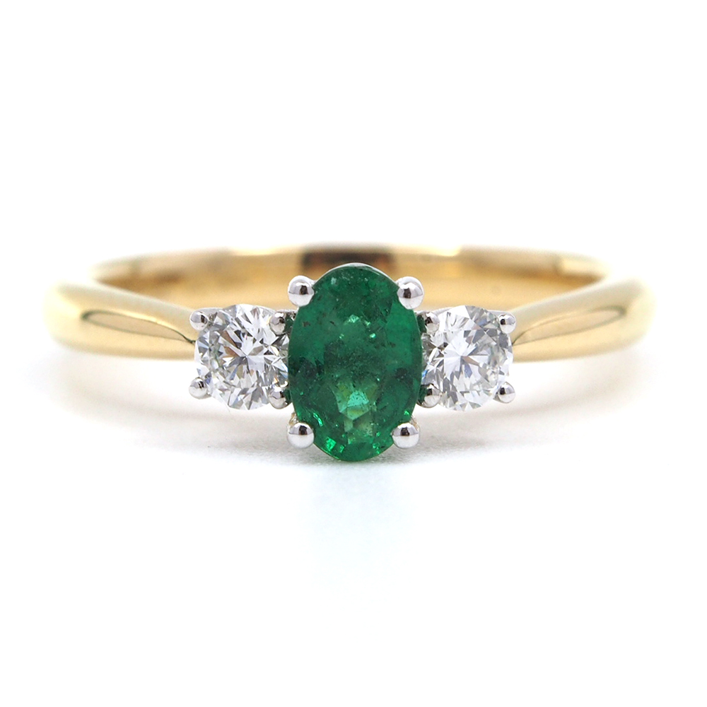 Emerald and Diamond Three Stone Ring