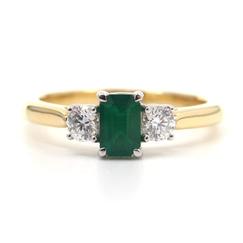 Emerald & Diamond Three Stone Ring