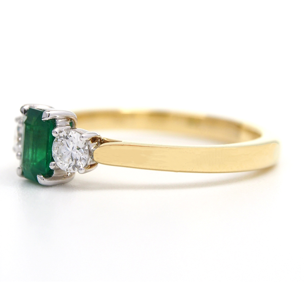 Emerald & Diamond Three Stone Ring