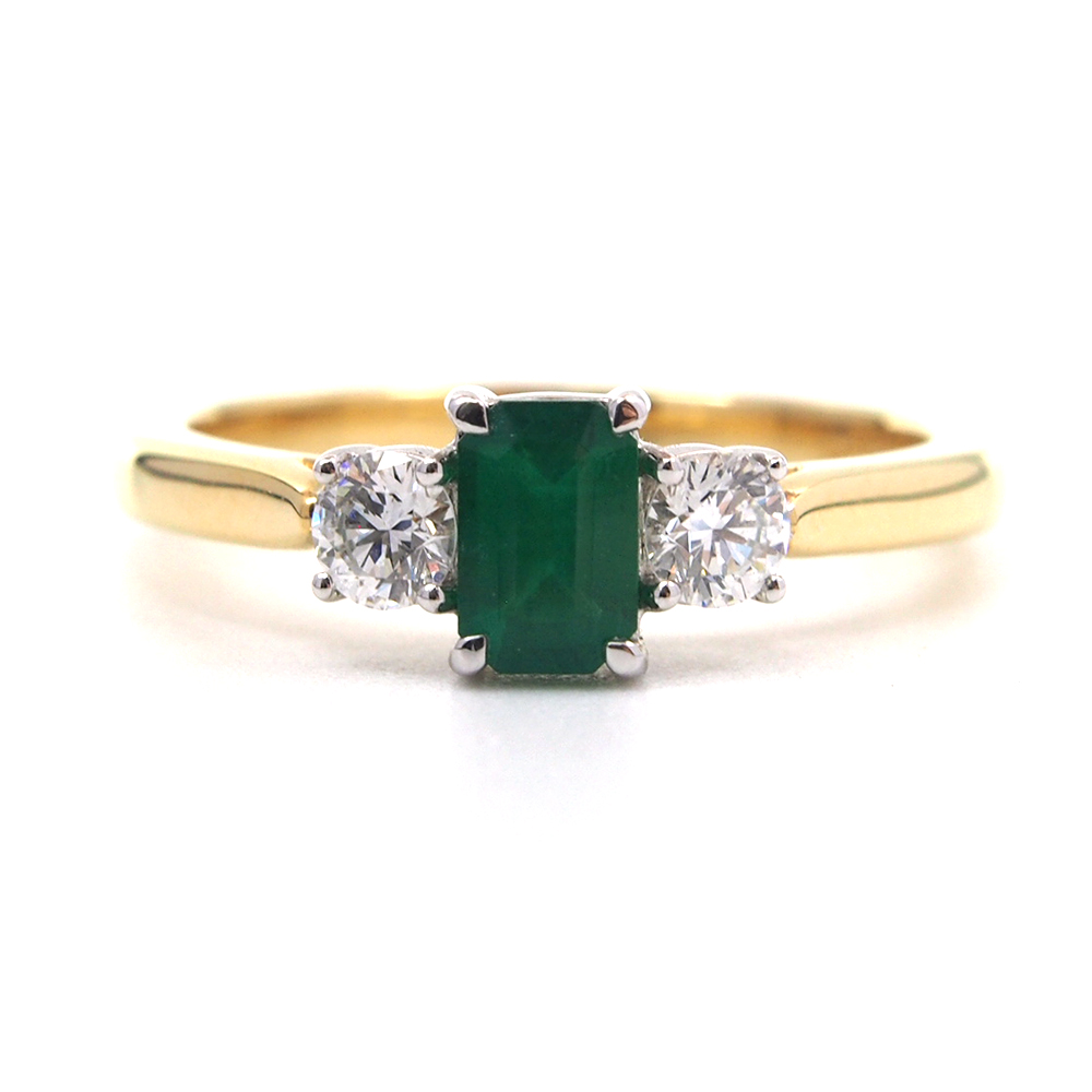Emerald & Diamond Three Stone Ring