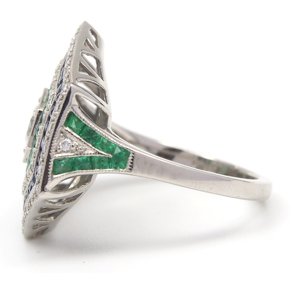 Diamond, Emerald and Sapphire Ring - Platinum