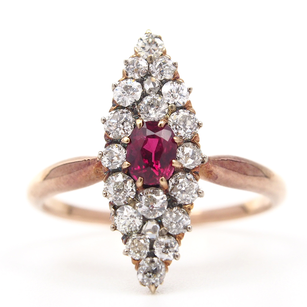 Ruby And Diamond Victorian Marquise Ring