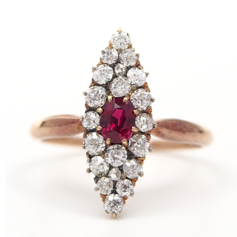 Ruby And Diamond Victorian Marquise Ring