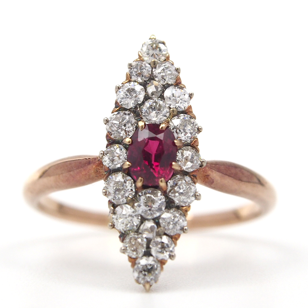 Ruby And Diamond Victorian Marquise Ring